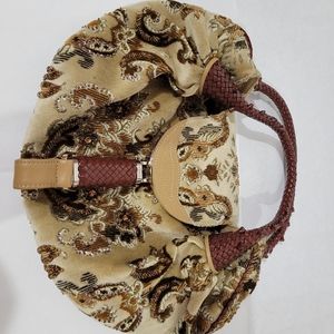 Auth Fendi satchel shoulder bag velvet brown metallic embellished details